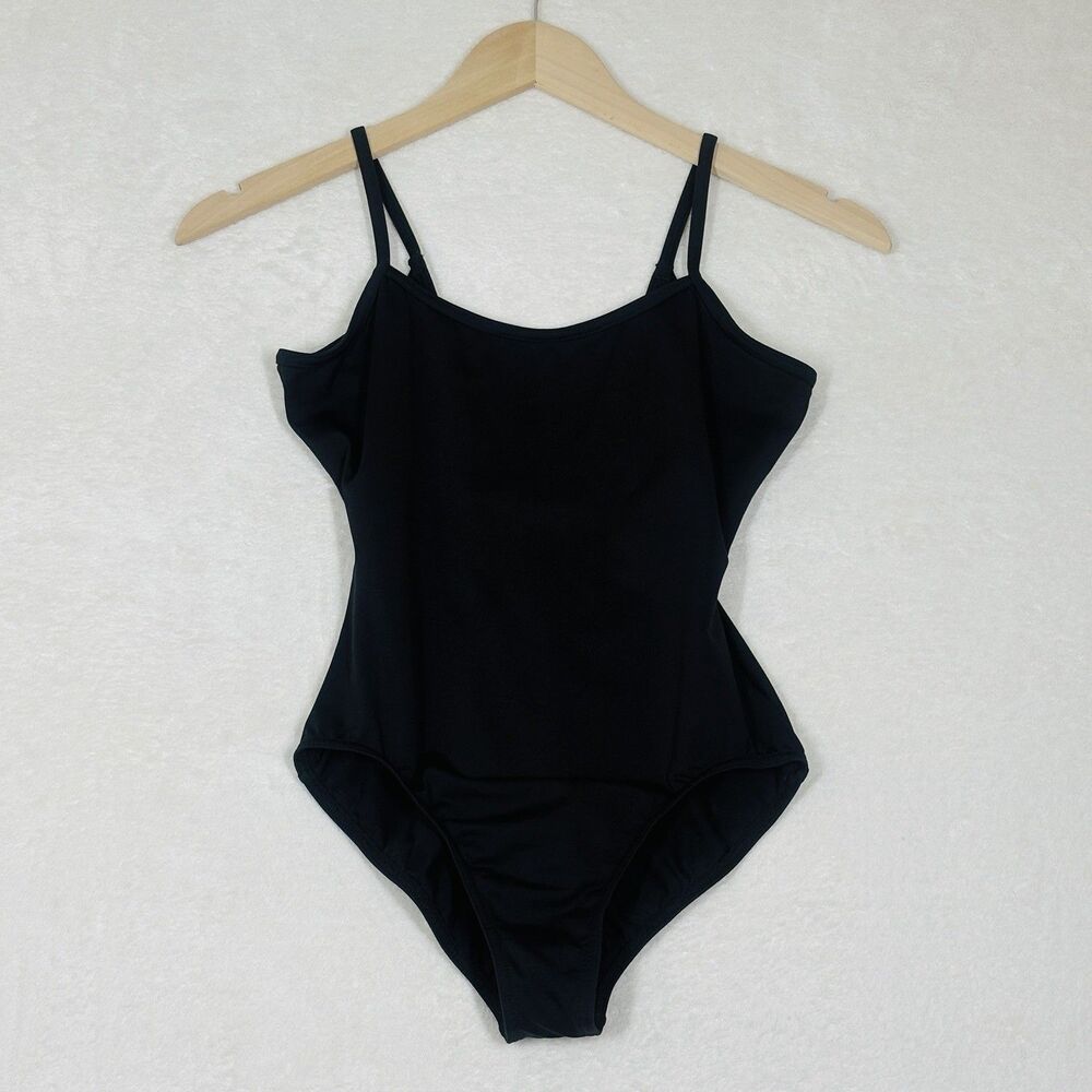 Mirella Dance Leotard Womens M Black Scoop Back with Oval Cutout Detail